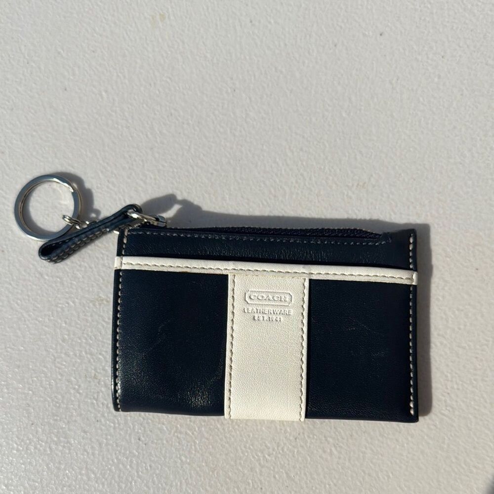 Coach Navy and White Leather Key Chain  Pouch